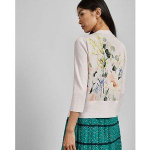 Ted Baker Greccia Floral Back Cardigan / Size 5 / US 12 / Pink Nude Open Front L